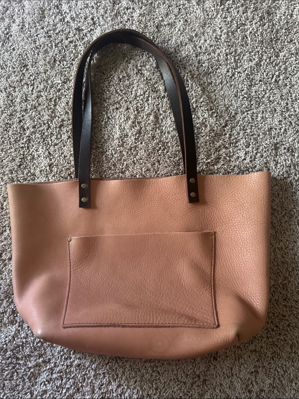 Portland Leather Goods Large Quartz Tote Bag Purse Light Pink Dark Brown Handles